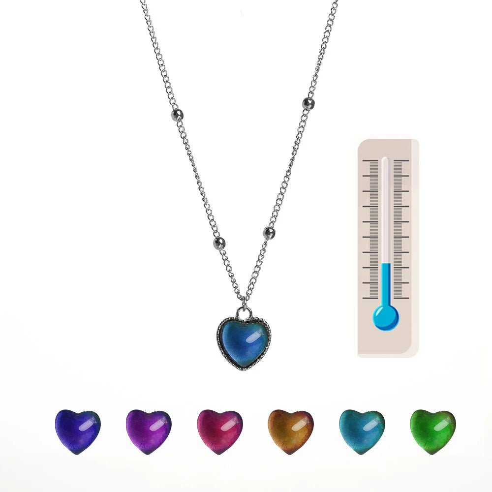 Heart Mood Locket Necklace Color Changing Necklace Temperature Mood Stainless Steel Love Shape Photo Pendant Necklace Jewelry