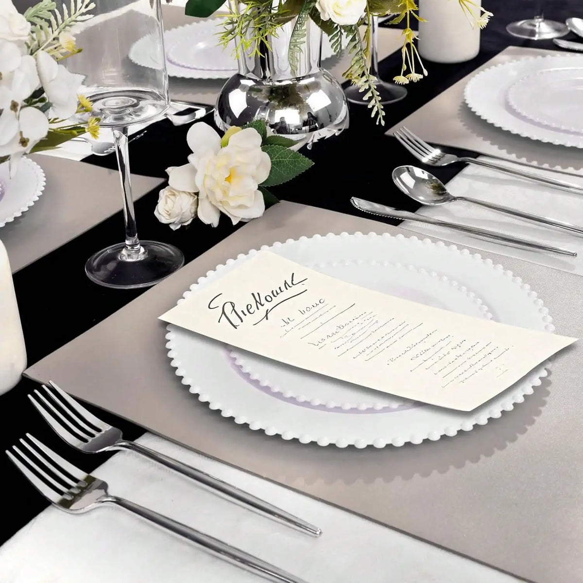 Plastic Plates Elegant Fancy Plastic Dinnerware Set White Pearl Beaded Rim Rigid Plastic 60 Pcs 7 Inch And 10 Inch Heavy Duty Disposable Dishes For Wedding Reception Birthday Party Catering Events