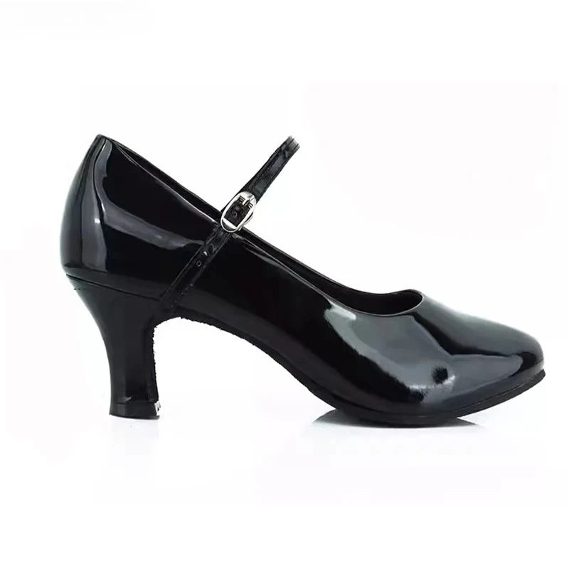 Women Patent Leather Shiny Closed Toe Salsa Shoes Black Gold Silver Red Ballroom Tango Latin Dance Shoes for Woman 5cm/7cm Heels