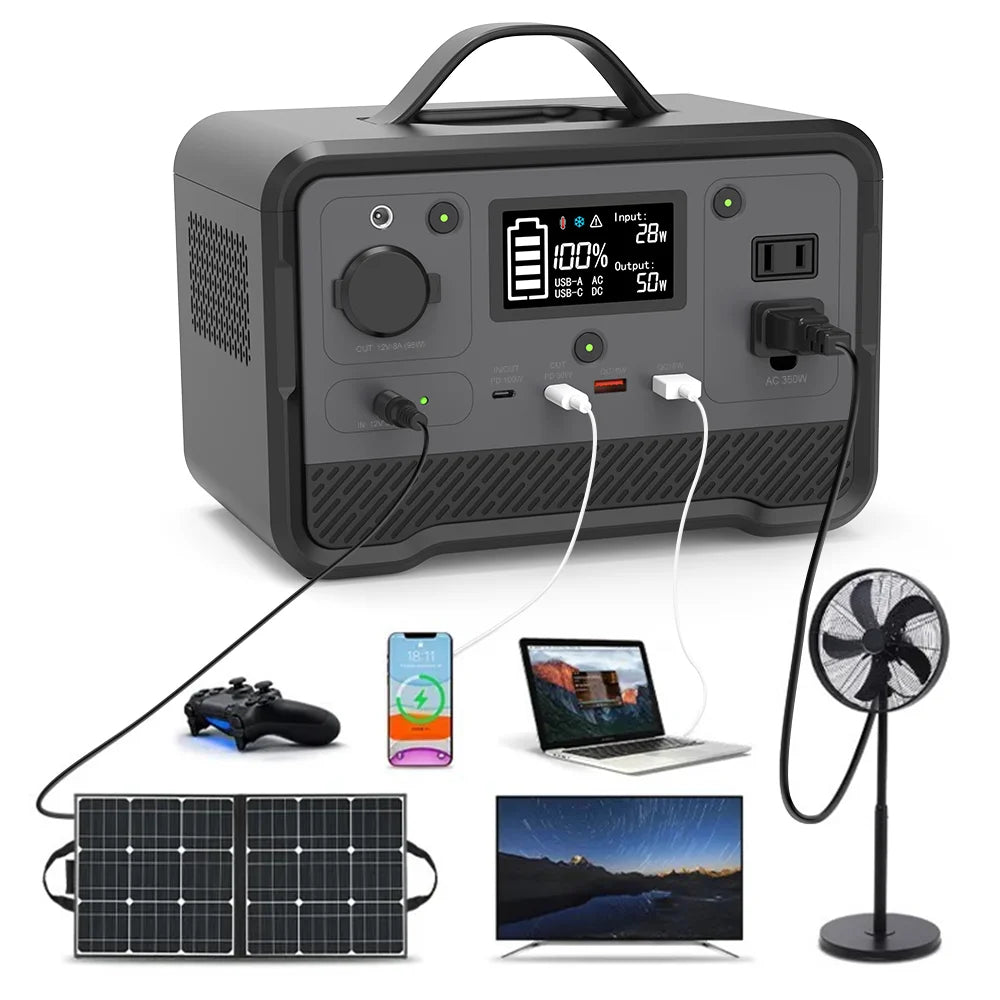 298Wh Portable Power Station With Solar Panel Generator For Outdoor Emergency Backup Supply Home Camping Travel High Capacity
