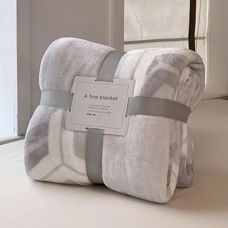 Thick Thow Blanket Geometic Style Reactive Printed Flannel Fleece Blanket for Beds Single/Queen/King Plush Plaids Sofa Plaid Bed