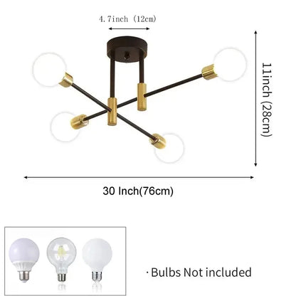 Retro Industrial Wrought Iron Ceiling Chandeliers LED Ceiling Lamp Home Luminaire Modern Living Room Lamps E27 Decoration Lights