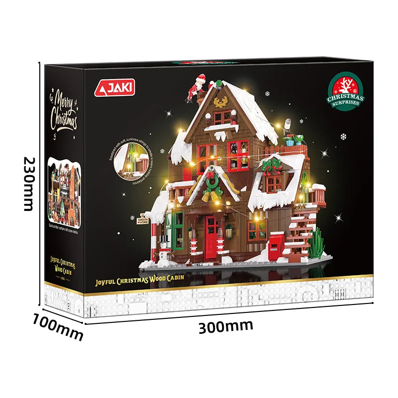 JAKI Christmas Wooden House Model Assembly Toy Home Creative Ornament Building Blocks Set Christmas Gift for Boys and Girls