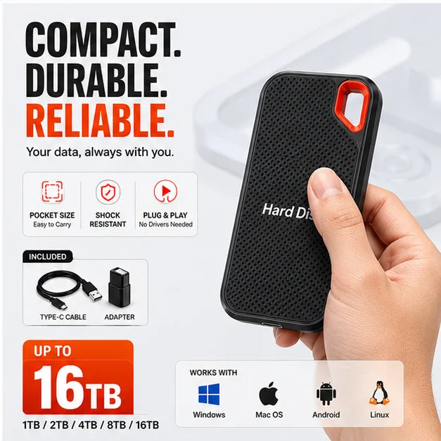 Original Hard Drive External Hard Disk 2TB Portable SSD USB-C Fast Storage Disk for Laptop Mac PC Phone Photo File Backup