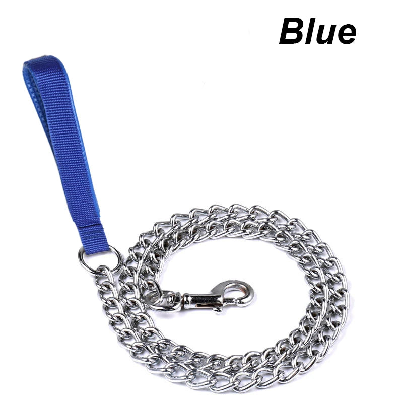Anti-bite Iron Chain Bar 120CM Metal Dog Chain Dog Chain Leash Metal Training Pet Leash with Soft Handle for Medium Large Dogs
