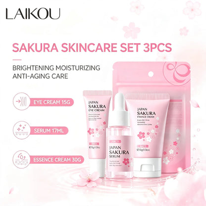 Sakura Skin Care Sets Face Cream Serum Toner Facial Cleanser Sunscreen Eye Cream Gift Box Face Skin Care Set Product 3pcs/Set
