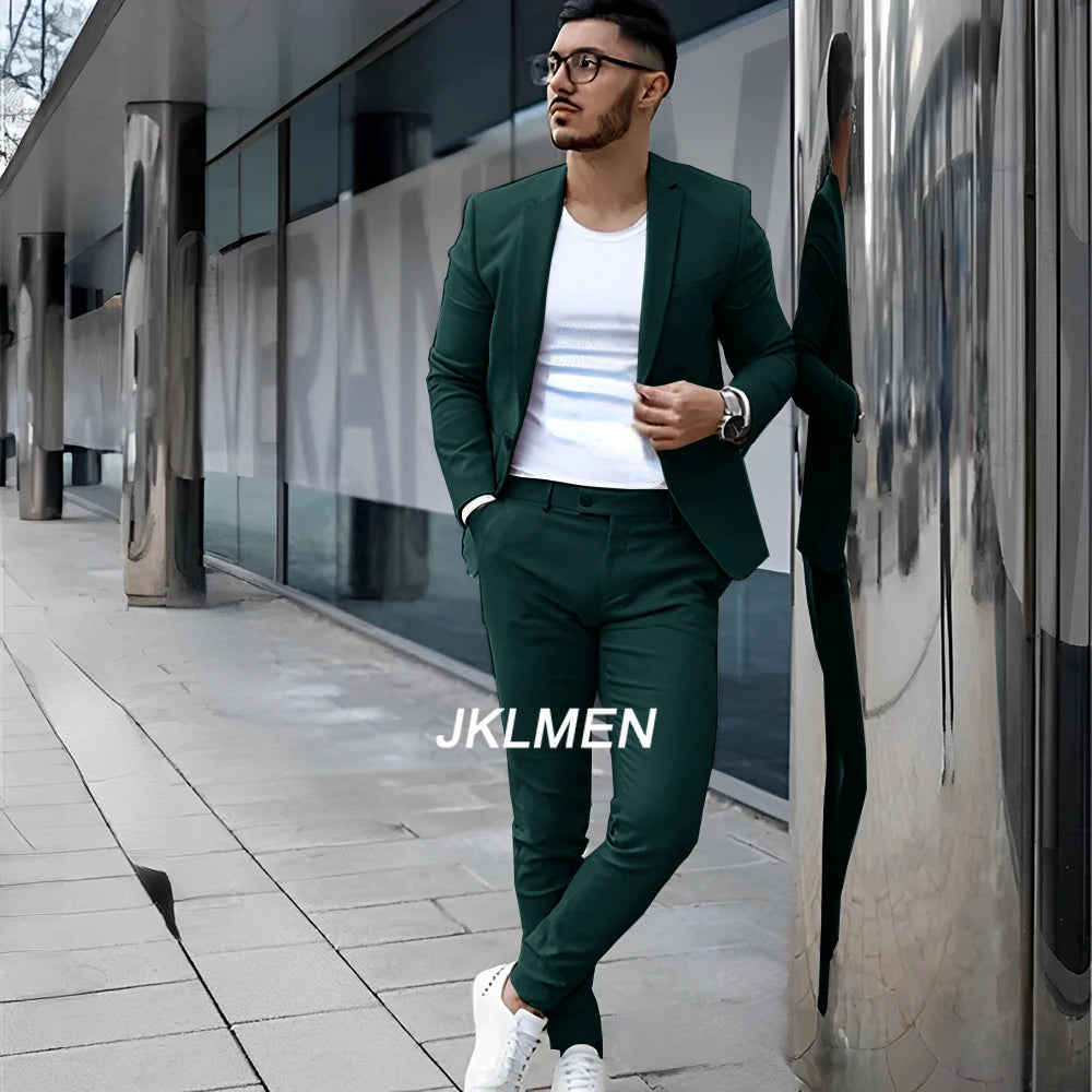 Gray Men's Suit 2 Piece Suit Summer Casual Jacket Pants Formal Wedding Tuxedo Groom Clothes Custom Color Blazer XS-5XL