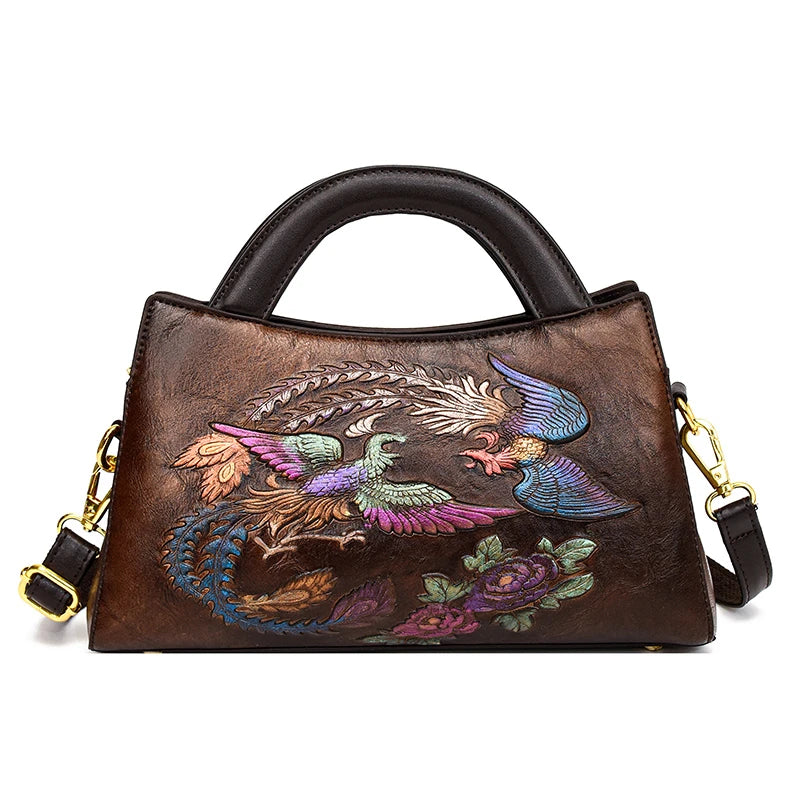 Fashion Phoenix Pattern Handbag Woman Luxury Ladies Shoulder Bags Designer Large Capacity Tote Quality Leather Crossbody Bag
