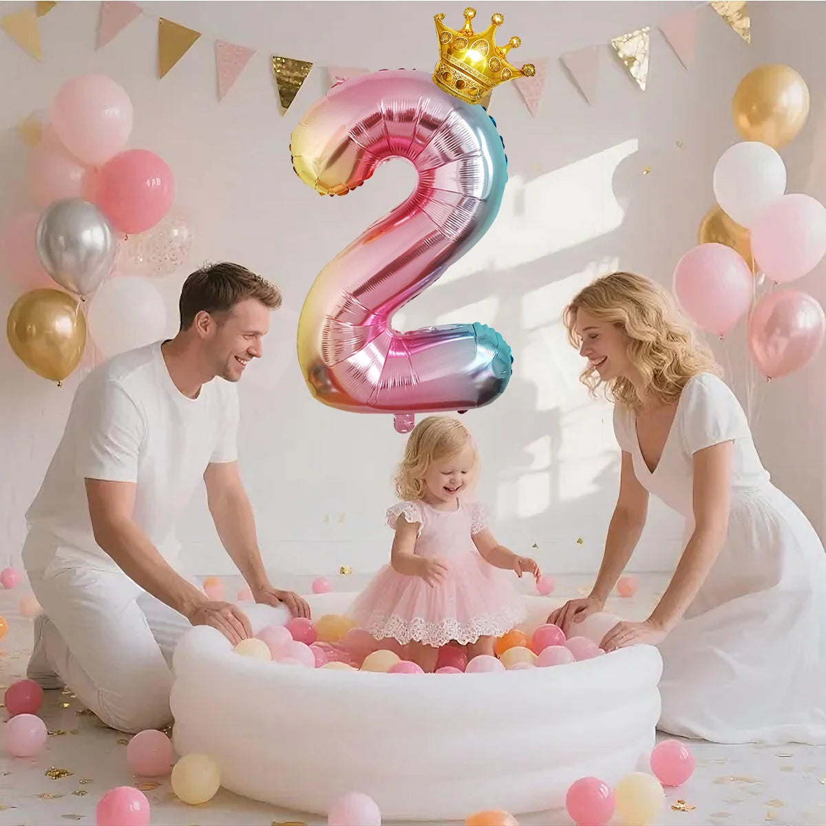 32Inch Gradient Number Crown Balloons 1-9 Digit Foil Helium Balloon Baby Shower Kids And Children's Birthday Party Decoration
