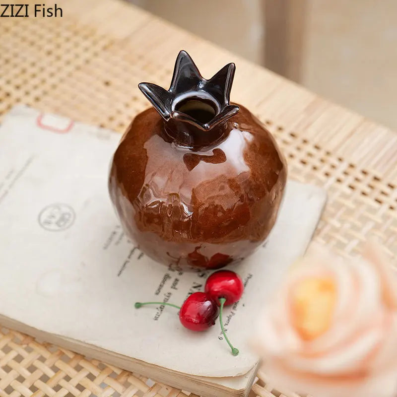 Bright Porcelain Pomegranate Vase Plant Pots Table Decoration Ornaments Flower Arrangement Ceramic Vases Room Aesthetic Decor