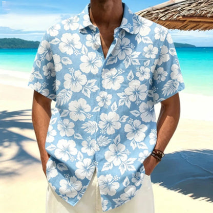 Men's short sleeved shirt light mature style Fusang flower short sleeved printed shirt European and American workplace business