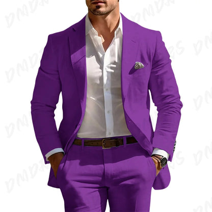 Classic Summer Men's Suit 2PCS For Wedding Formal Solid Suit Including Jacket Pants For Party Classic Occasion Clothing