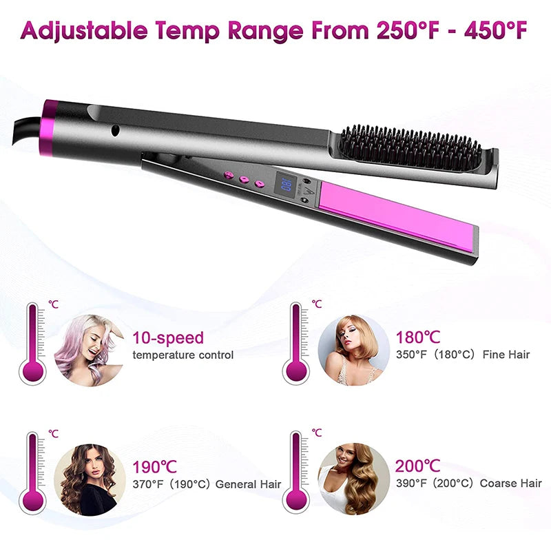 2 in 1 Hair Straightener Multifunctional Curling & Straightening Brush