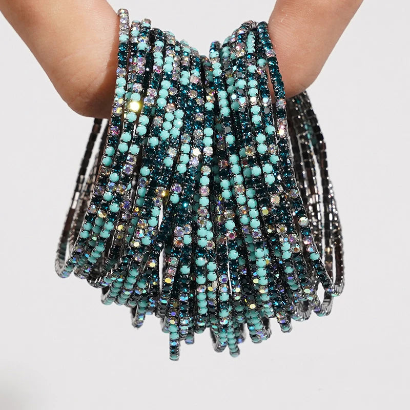 5pcs Fashion Colorful Acrylic Crystal Rhinestone Elastic Bracelet for