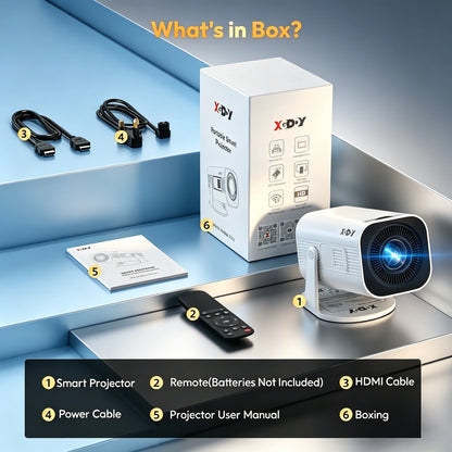 XGODY Mini 4K Projector, 720P Native 300 ANSI, Android 11 Short Throw Smart Projector  WiFi 6 BT5.4, 180° Stand, Auto Keystone for Home Theater Bedroom Gift