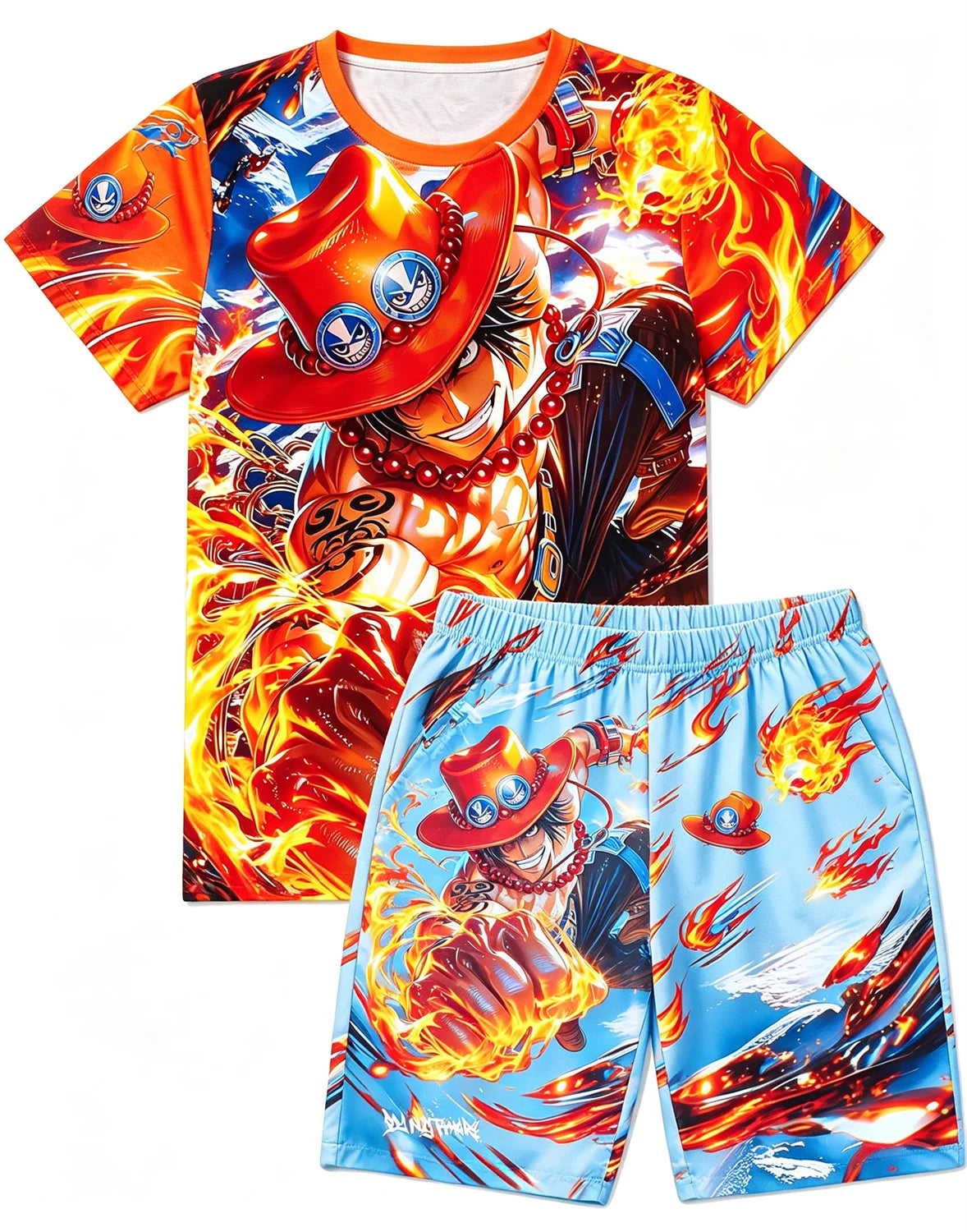Bandai One Piece D Luffy Laugh Anime Print T-Shirt Drawstring Shorts