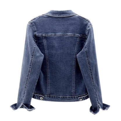 Women's Regular Fit Button-Up Washed Denim Jacket Autumn Winter Streetwear Sweet Style Long Sleeve Heavyweight Light Wash