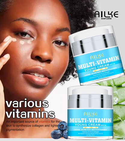 AILKE Multi Vitamin Brightening Skin Care Set, With Vitamin C E B5, Hydrating, Anti Dark Spots, Wrinkles, Even Tone for Women