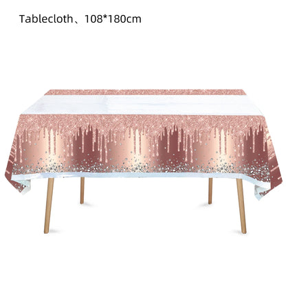 Rose Gold Party Supplies Disposable Tableware Set Diamond Glitter Paper Plate Cup Wedding Birthday Party Decoration Kid Balloons