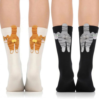 1/2 Pairs Cute Cat Socks with Balls Novelty Funny Animal Crew Cats Socks for Women Men Cats Lovers Gift