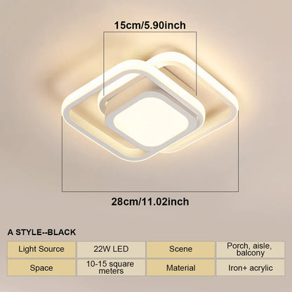 Modern LED Ceiling Lights Square Aisle Lamps Small Corridor Ceiling Fixtures for Hallway Kitchen Bedroom Stair Living Room Study