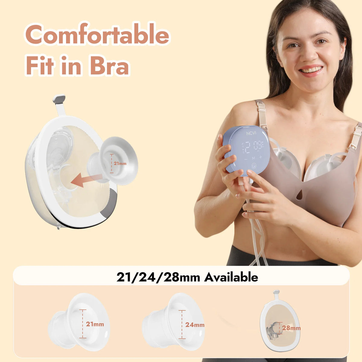 NCVI 2025 Hands Free Wearable Breast Pump,Combined with Strong Motor and Wearable Cups, 4 Modes 9 Levels, 21/24/28mm, Low Noise