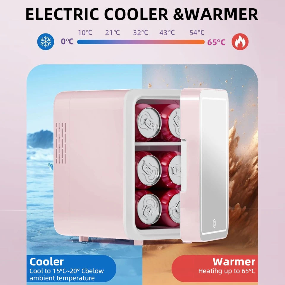 6L/9L LED Mirror Mini Fridge With Light 12V 240V Portable Cosmetic Refrigerator Cooler Warmer for Car Home Makeup Skincare