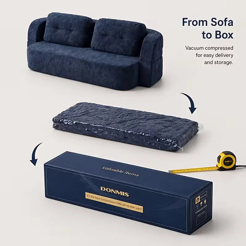 Vacuum Compressed Sofa Bed Convertible 2 in 1 Folding Couch with Soft Cushions Space Saving Floor Sofa for Living Room Bedroom Apartment Guest Room Lounge Modern Upholstered Sleeper Sofa in Blue or Green Easy Setup Comfortabl