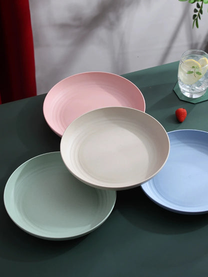 4Pcs Lightweight Wheat Straw Plates Unbreakable Reusable Dinner Dishes Plates Set Dishwasher & Microwave Safe