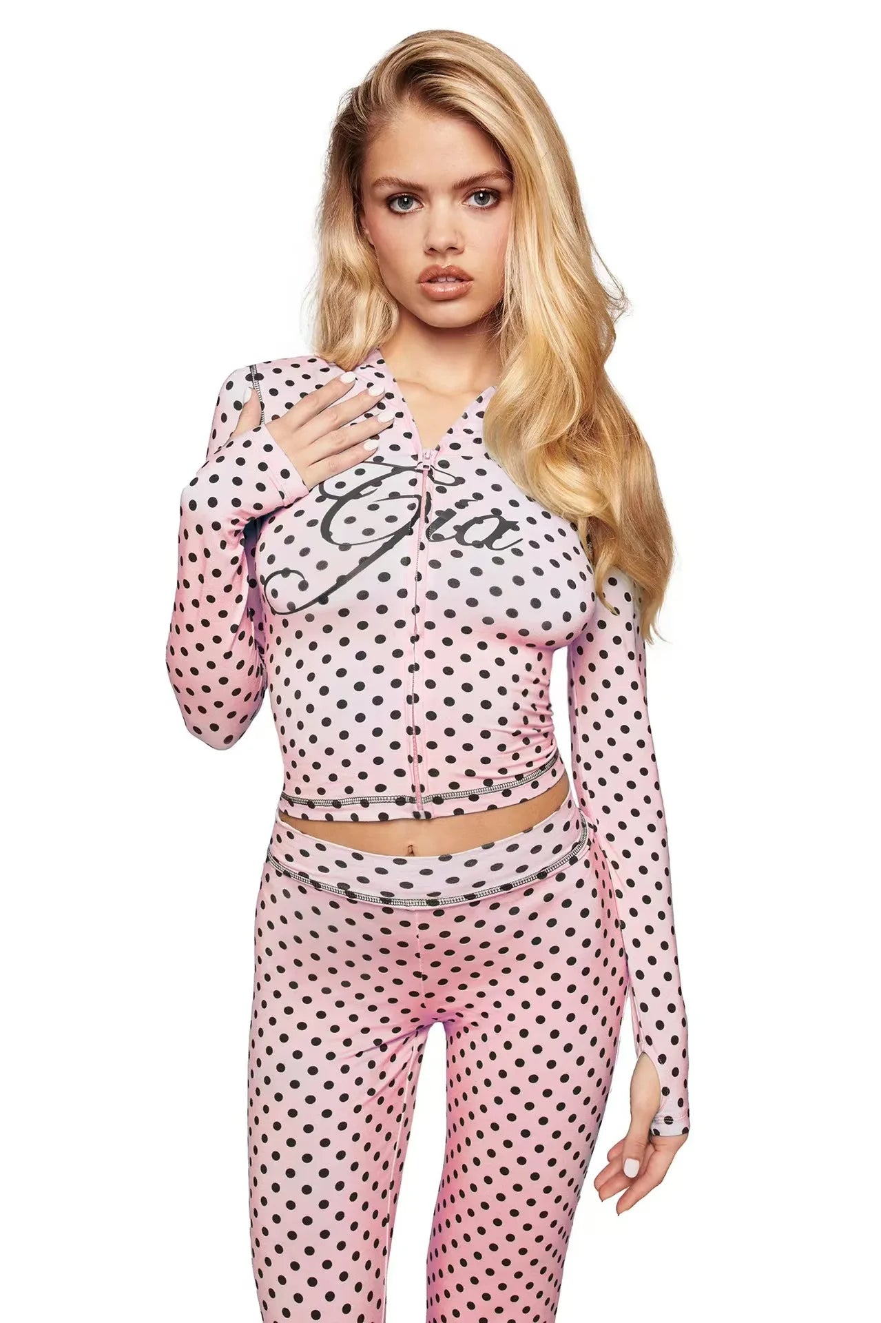 GIA Front Shoulder Slim Fit Jacket Pants Set with Letter Print Design Hooded Zipper Snake Pattern Short Fit Streetwear