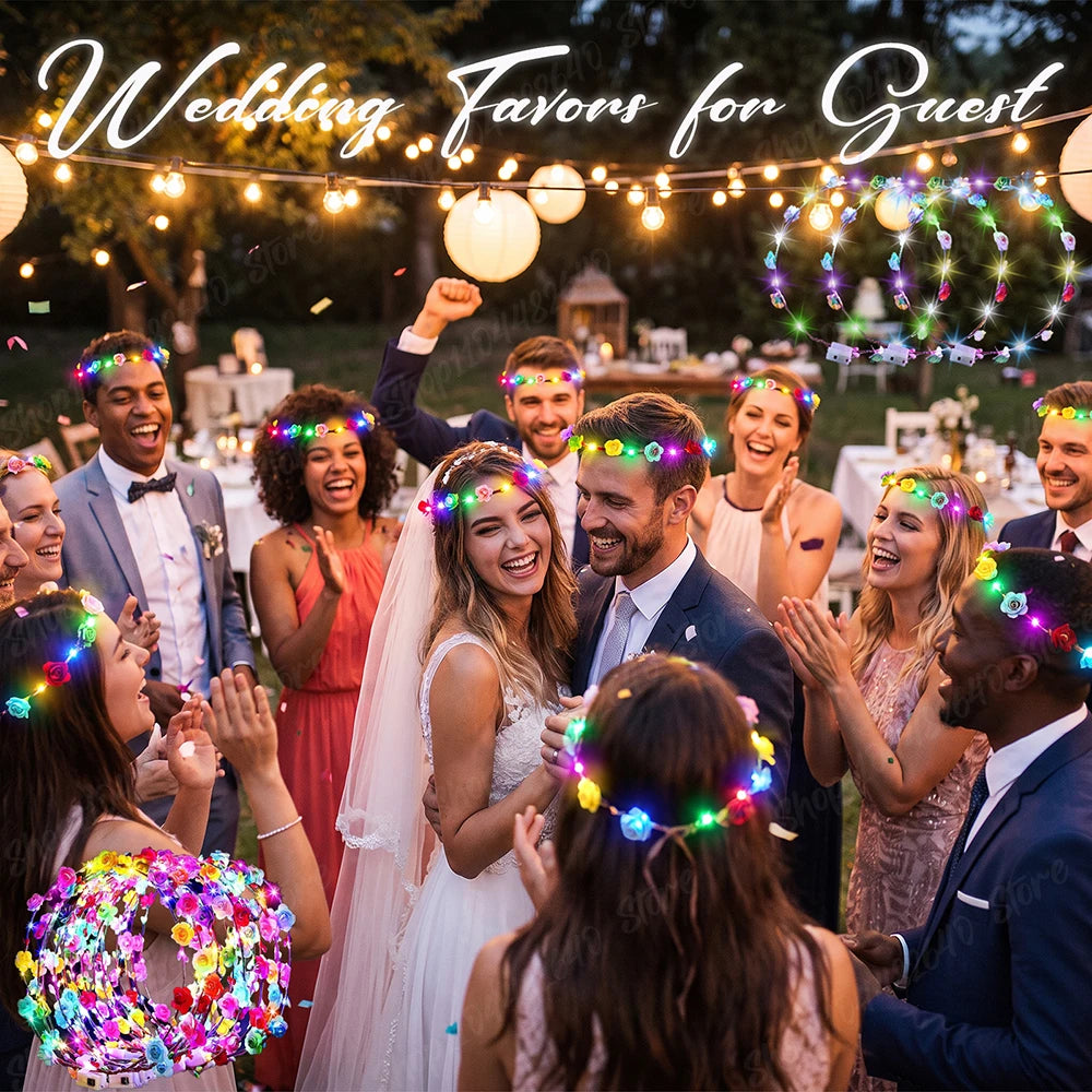 10-100Pcs LED Flower Headbands Glowing Garland Light Up Headbands Glow in the Dark Headband Wedding Beach Party Birthday Supplie