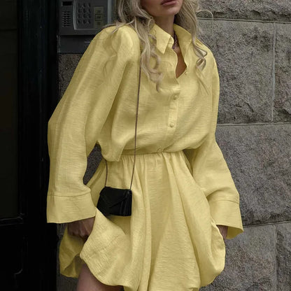 Spring Summer New Casual Fashion for Women with Turn-Down Collar Long