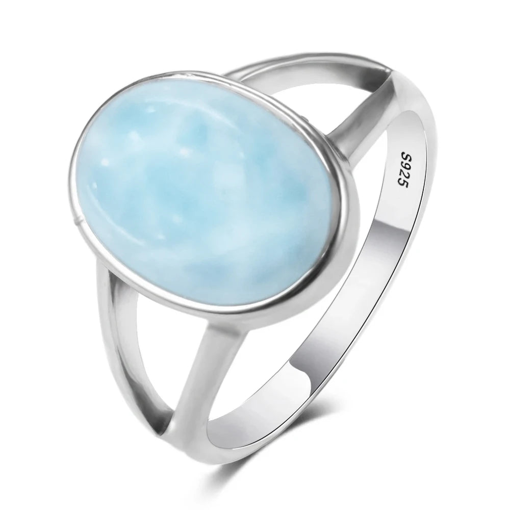 Original Certified 925 Silver Rings Larimar Natural Blue Stone 8*10MM oval shape twist Rings Fine Jewelry Gifts for Women Men