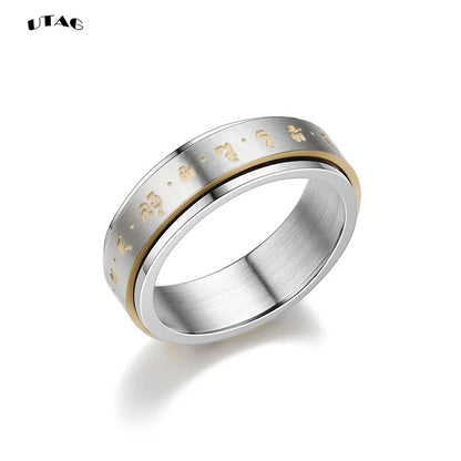 Rotatable Tibetan Buddhism Six-character Rumor Rings Men Spinner Stainless Steel Ring for Women Male Buddhism Lucky Jewelry Gift