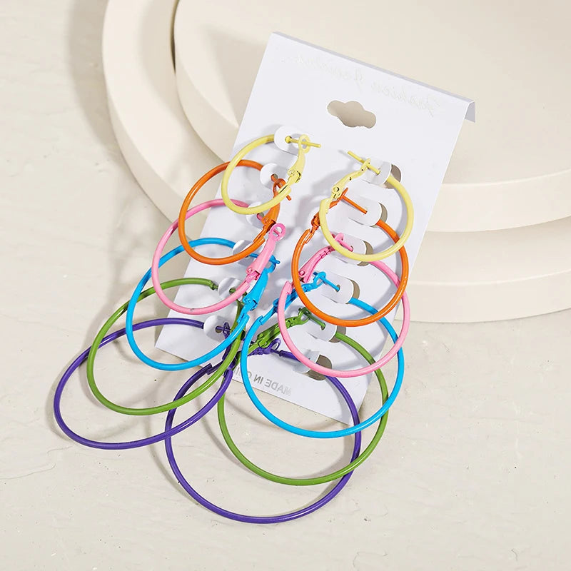12pairs/6pairs Simple Punk Hoop Earrings Set Big Circle Earrings