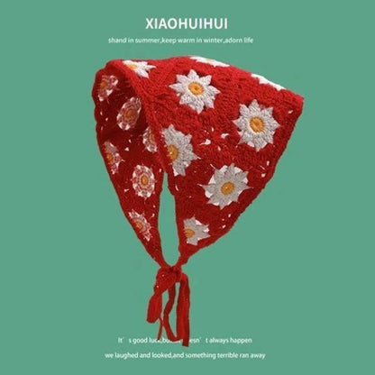 Korean-style cozy knit triangular headscarf for women, spring/summer, cute versatile country beach vacation hairband