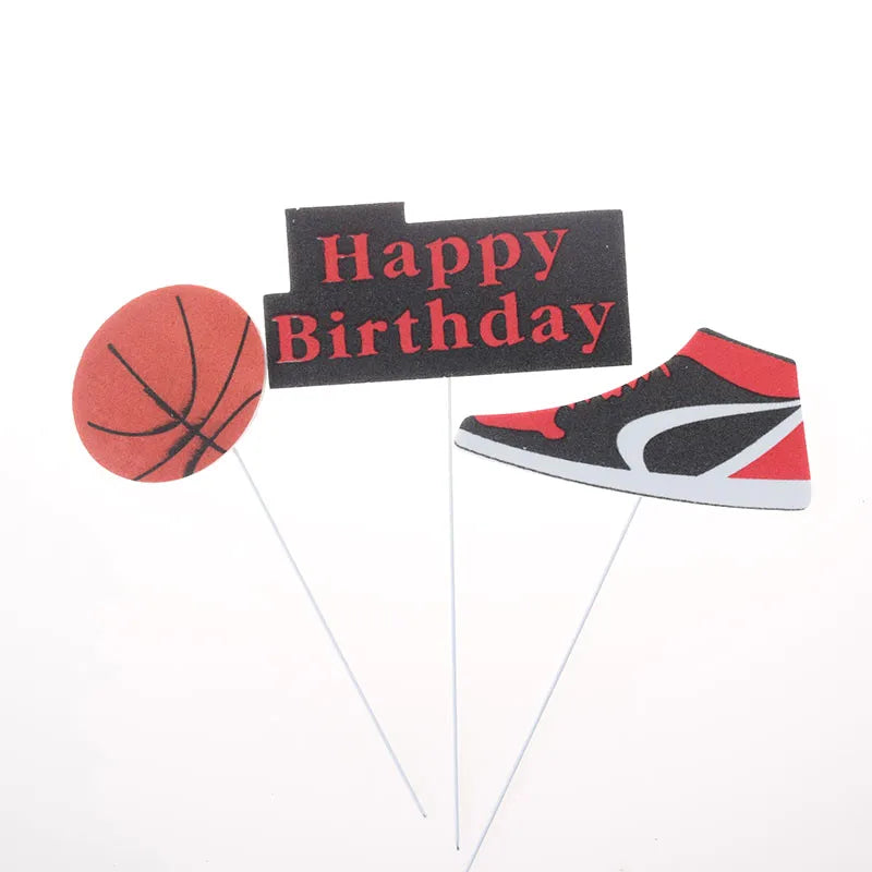 Cake Toppers Glitter DIY Basketball Football Set Cupcake Topper Cake Flags Kids Boys Birthday Wedding Bride Party Baking Decor