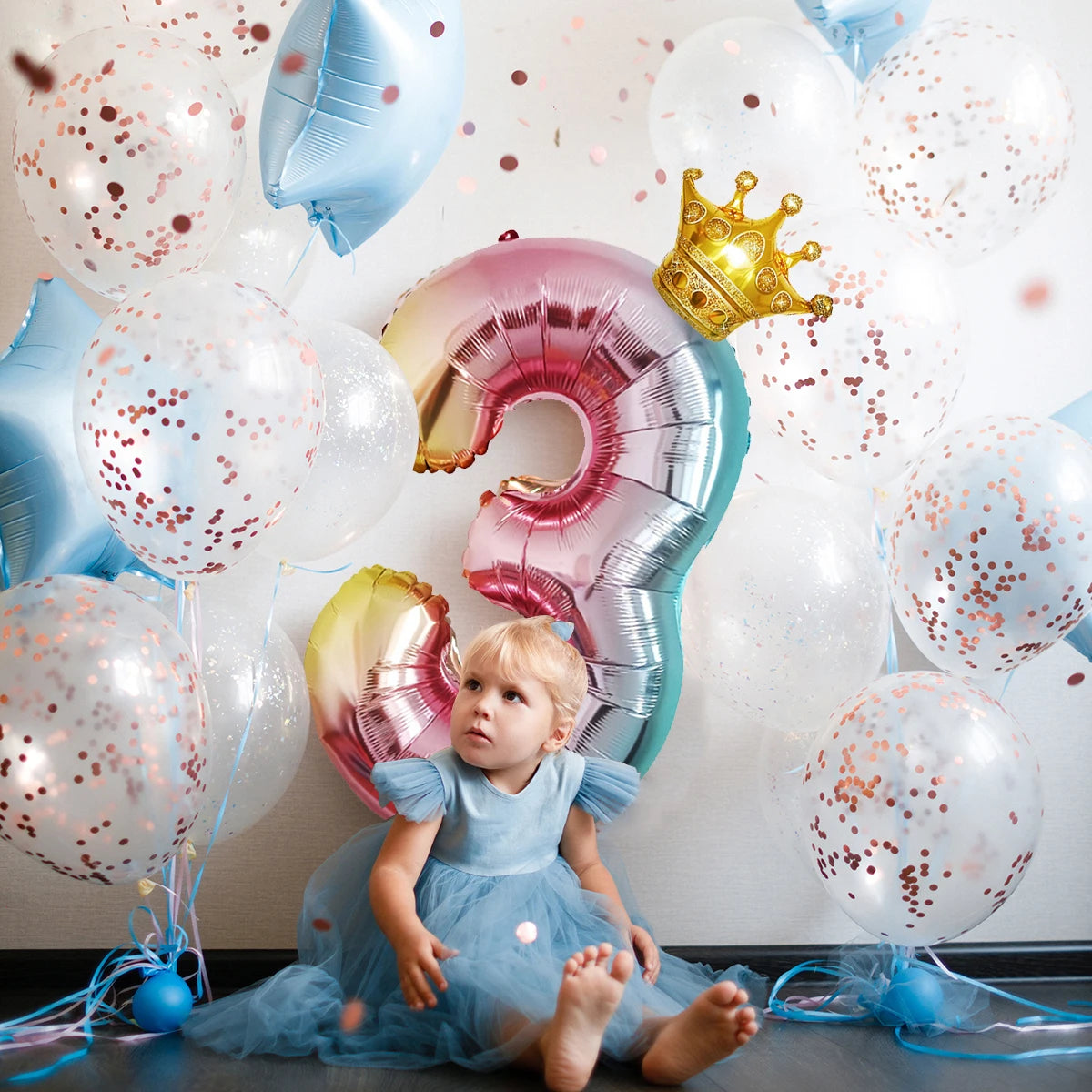 32Inch Gradient Number Crown Balloons 1-9 Digit Foil Helium Balloon Baby Shower Kids And Children's Birthday Party Decoration