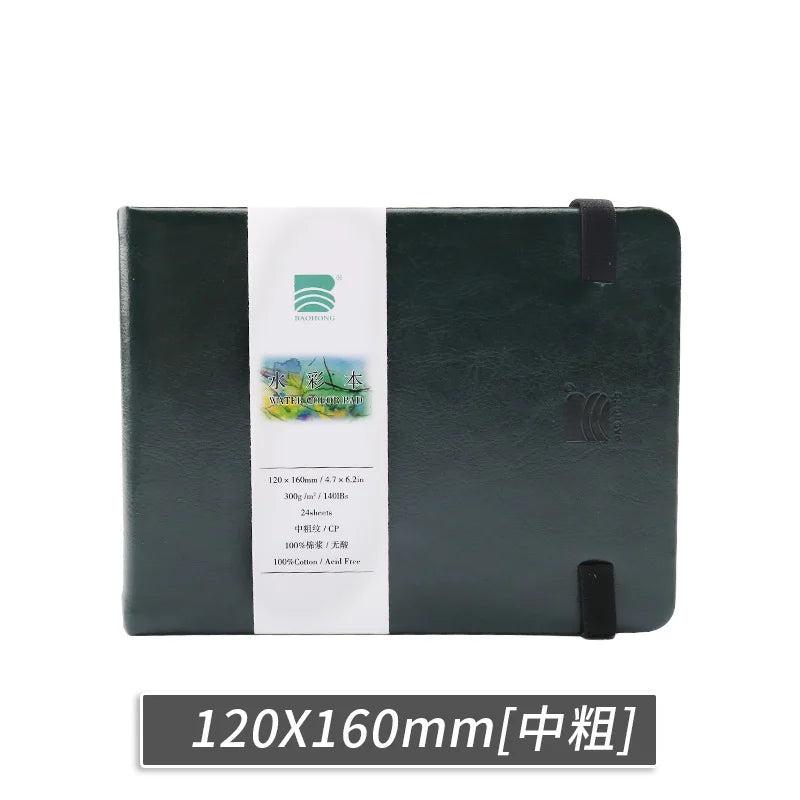 BAOHONG Watercolor Sketchbook 300g Notebook Cotton Pulp Watercolor Paper Faux Leather Cover Hand-Drawn Friendly for Sketching