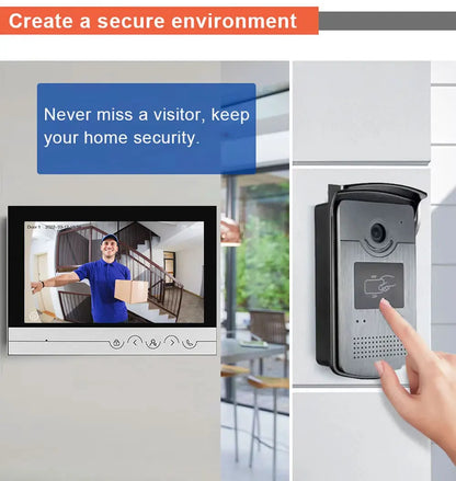  WiFi Video Doorphone Intercom 4 Wire 1V1/1V2 9 inch LCD RFID Camera Doorbell Access Control System APP Unlock W/ Electric Lock