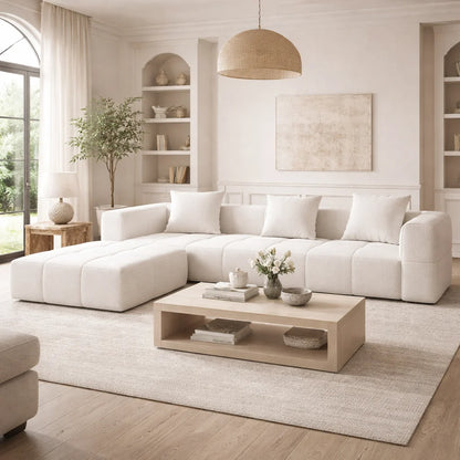 #Modern L Shape Sectional Sofa Cream White Fabric Deep Seat Cloud Modular Living Room Sofa Luxury Nordic Style Home Sofa Set