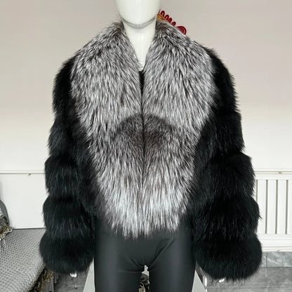 BEIZIRU Women's Real Raccoon Fur Coat with Big Turn-down Collar Winter Long Sleeve Natural Luxury Fashion Outerwear