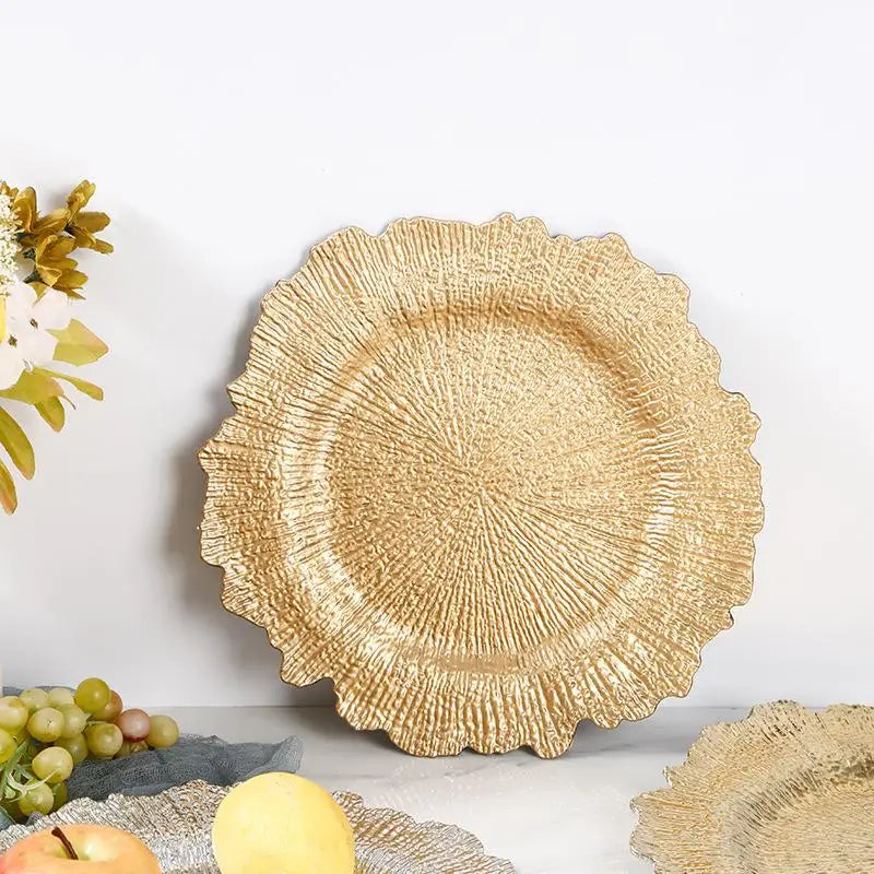 Floral Reef Wedding Charger Plates Set 6Pcs 33CM Round Plastic Dinner Plate Table Decor for Events