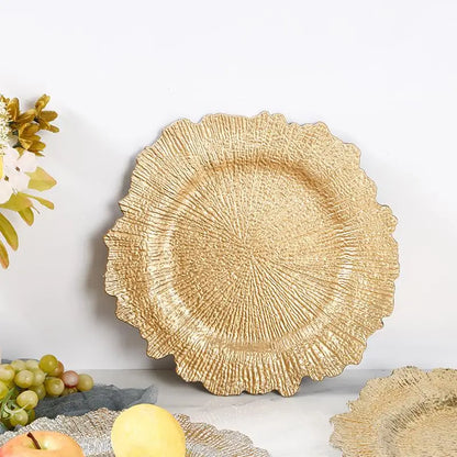 Floral Reef Wedding Charger Plates Set 6Pcs 33CM Round Plastic Dinner Plate Table Decor for Events