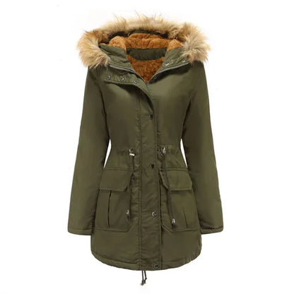 2026 Warm Winter Jacket Women's Fur Collar Coats Jackets for Lady Long Slim Fleece Parka Hoodies Parkas