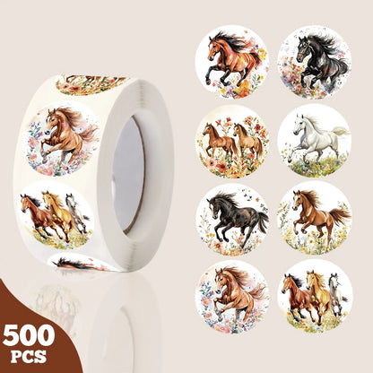 500pcs Horse Themed Round Stickers Gift Sealing Decals DIY Scrapbook Notebook Phone Stickers Holiday Decoration Supplies Gifts