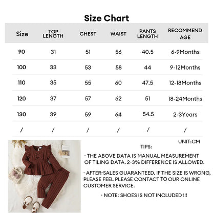 2Pcs Baby Girl Clothes Outfit 2-3 Years Infant Ruffle Long Sleeve Bow Peplum Top + Striped Pants Set Autumn Newborn Baby Apparel