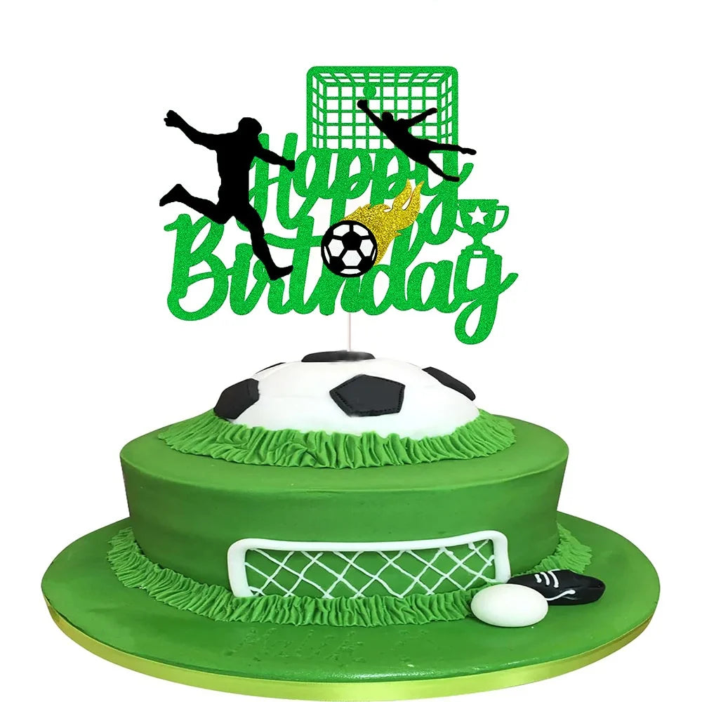 Green Football Cake Flag Topper Happy Birthday Cake Flags Soccer Birthday Sports Party Cake Baking Decor