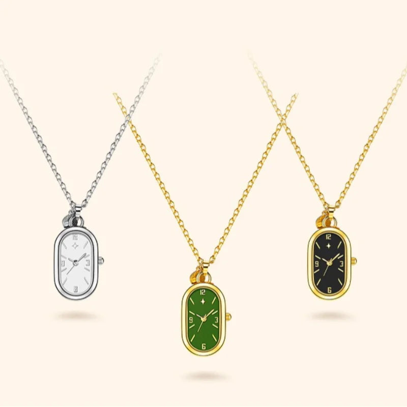 Women's Pendant Watch Oval Necklace Elegant Quartz Pocket Watch Fashion Jewelry Luxurious and Compact Valentine's Day Gift
