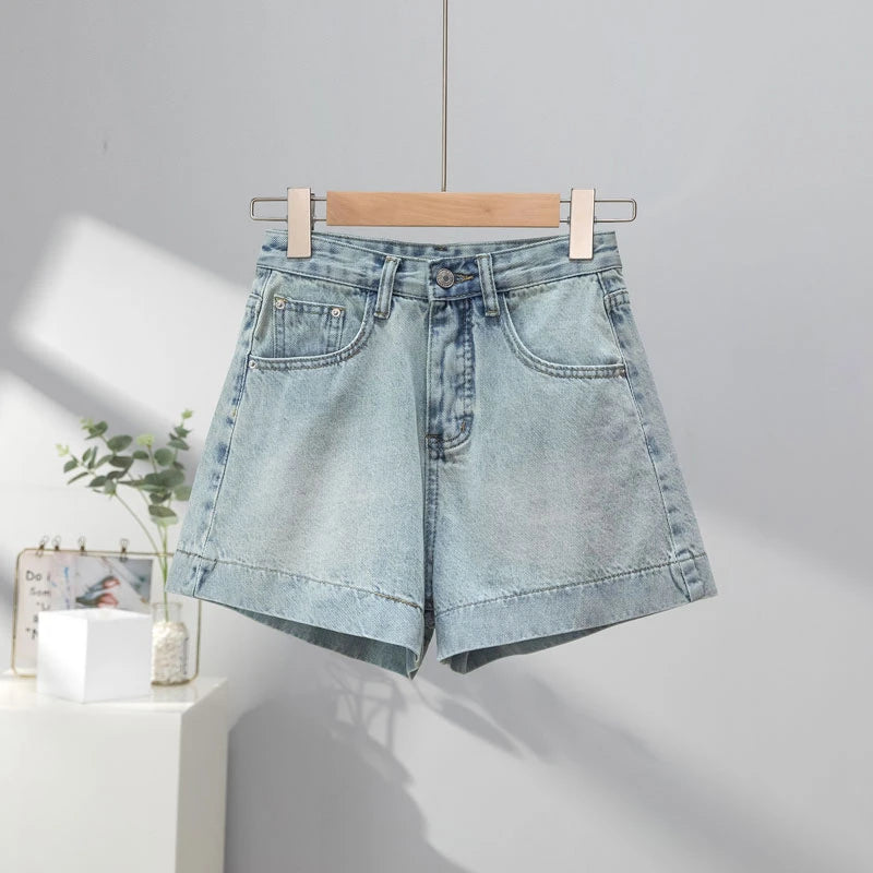 Light Blue High Waist Skinny Short Shorts Women's Summer New Style American Ultra Short Shorts Hot Pants Retro Denim Shorts
